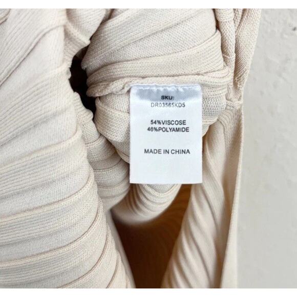 Meshki Lori Ruched Front Ribbed Knit Midi Dress Open Back Tan Small New Ac21 - Picture 9 of 11